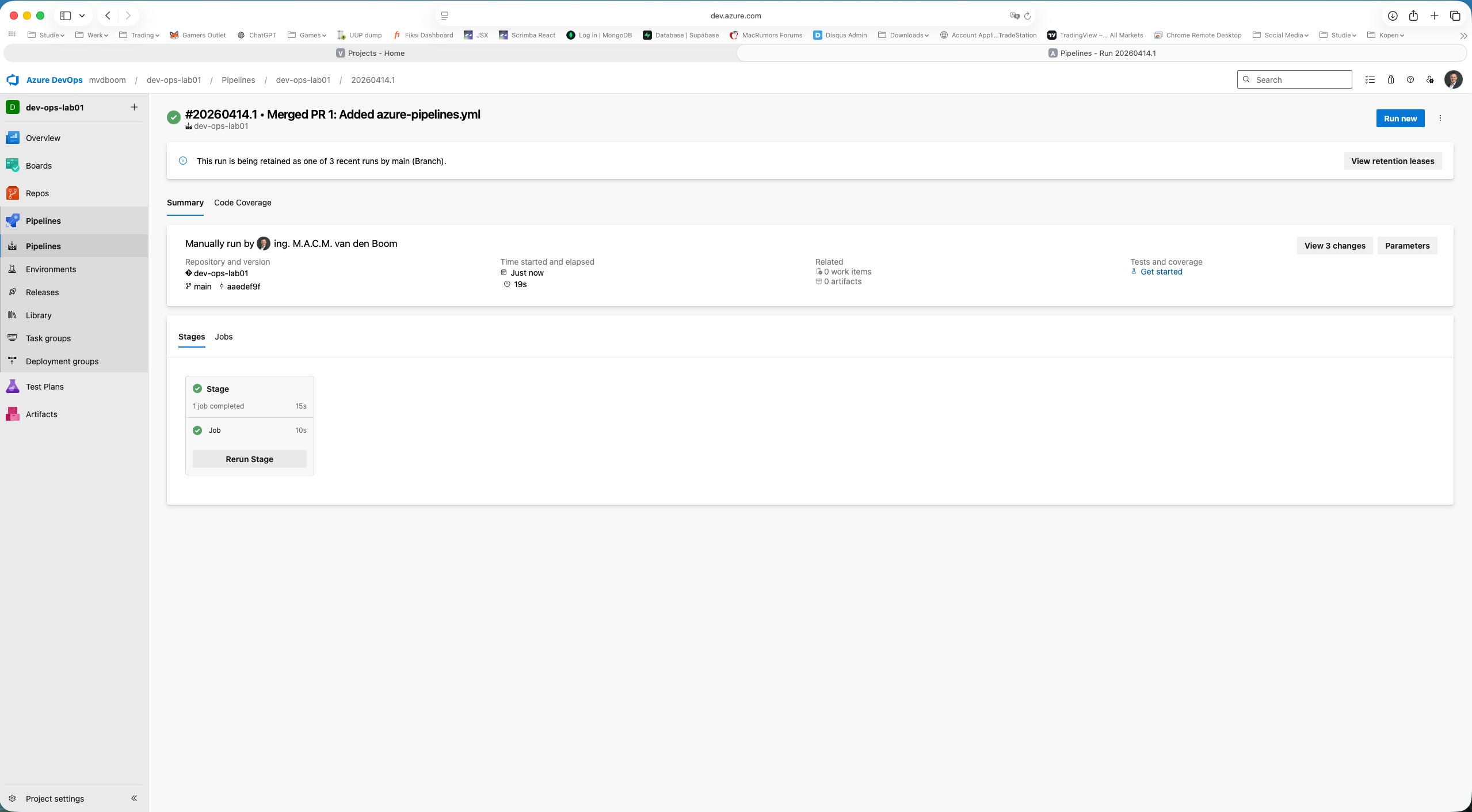 Run samenvatting: Stage completed in 15s