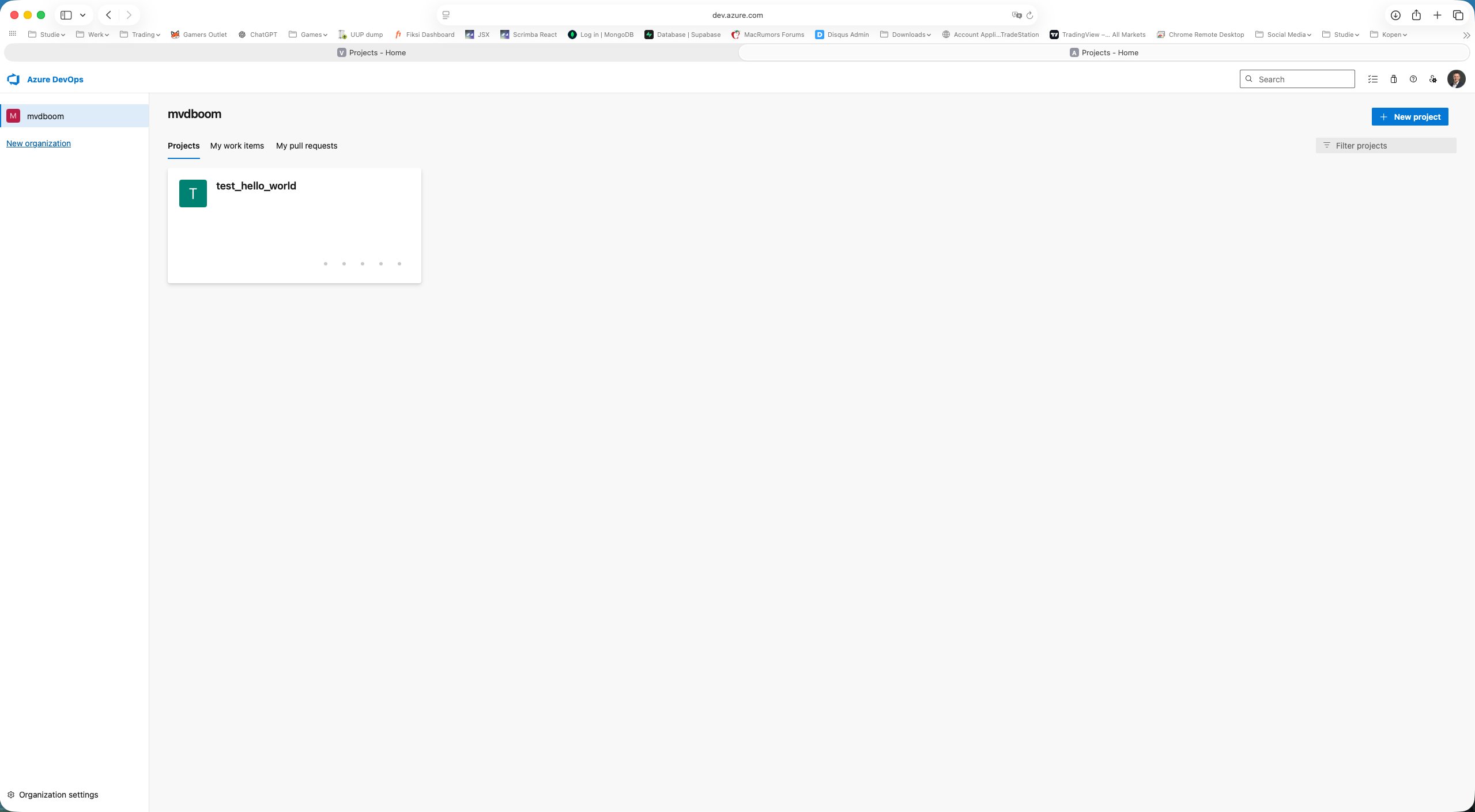 mvdboom organisatie met test_hello_world project
