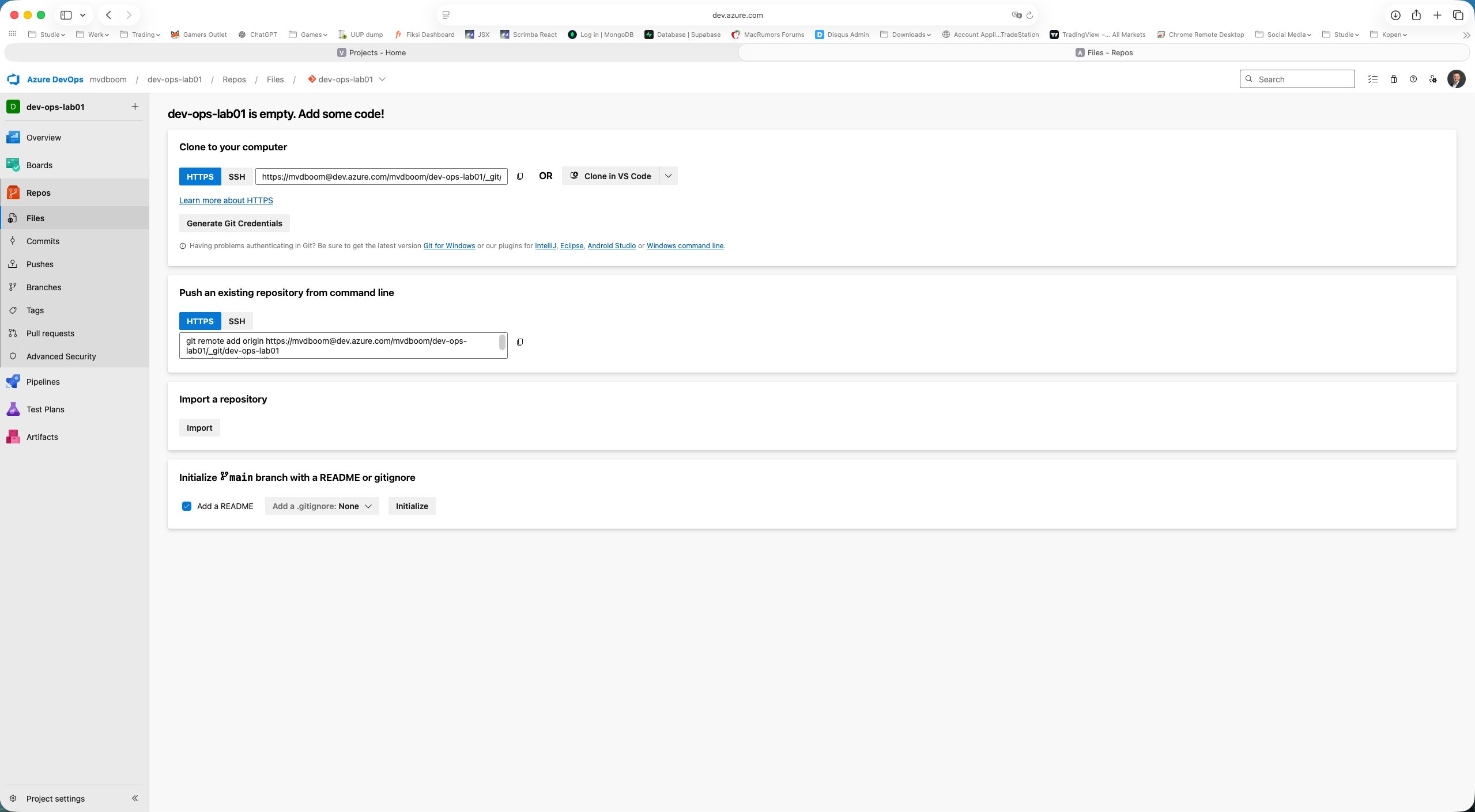 Lege Git repo met clone- en initialisatieopties