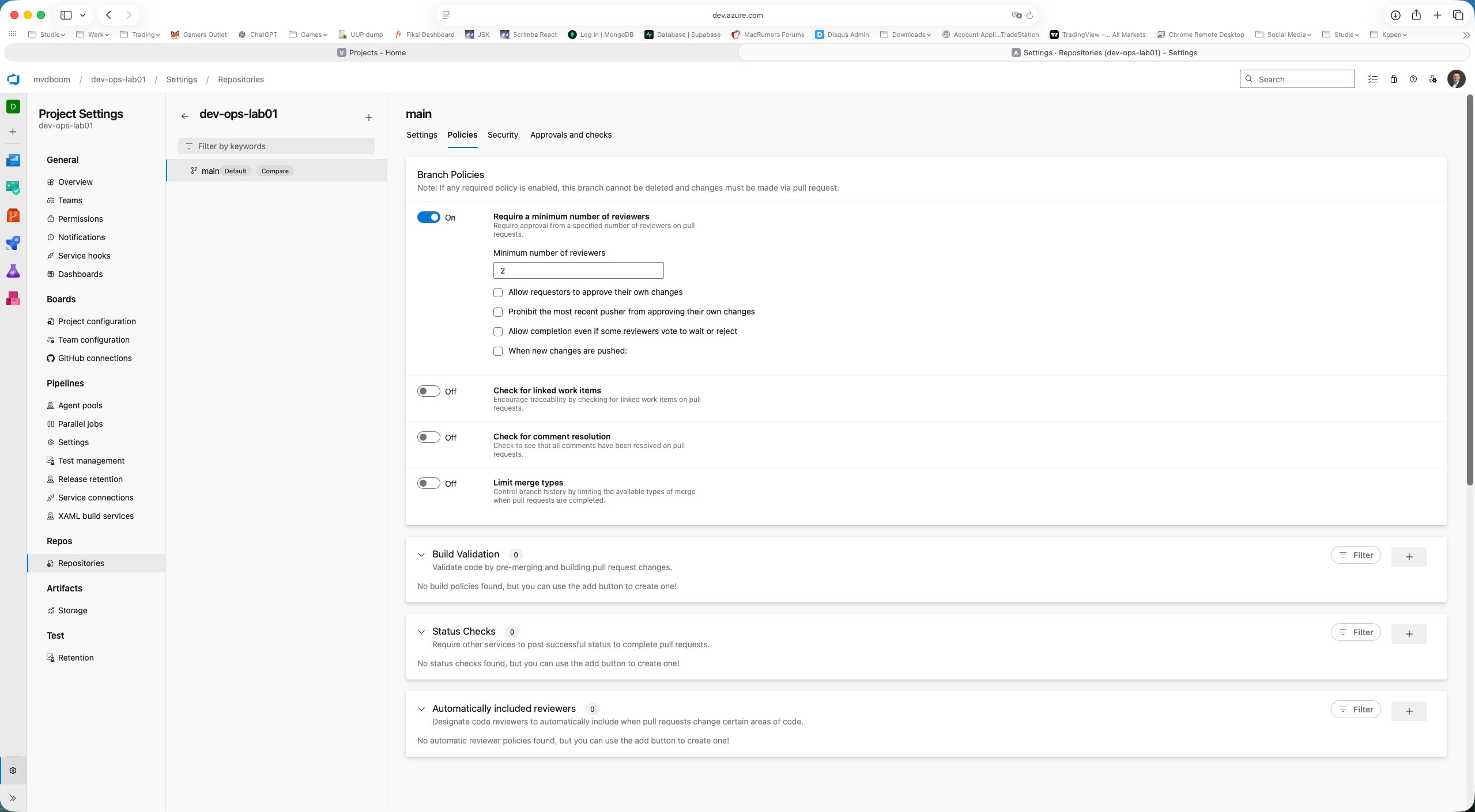 Reviewer-policy ingeschakeld met de detailopties zichtbaar