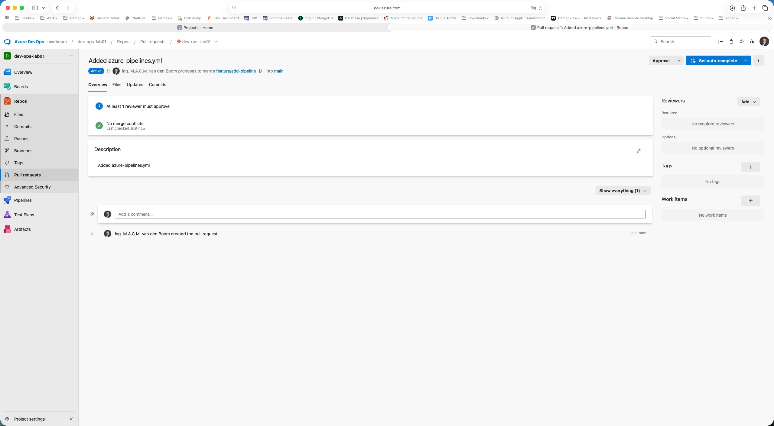 PR open met reviewer-check geblokkeerd