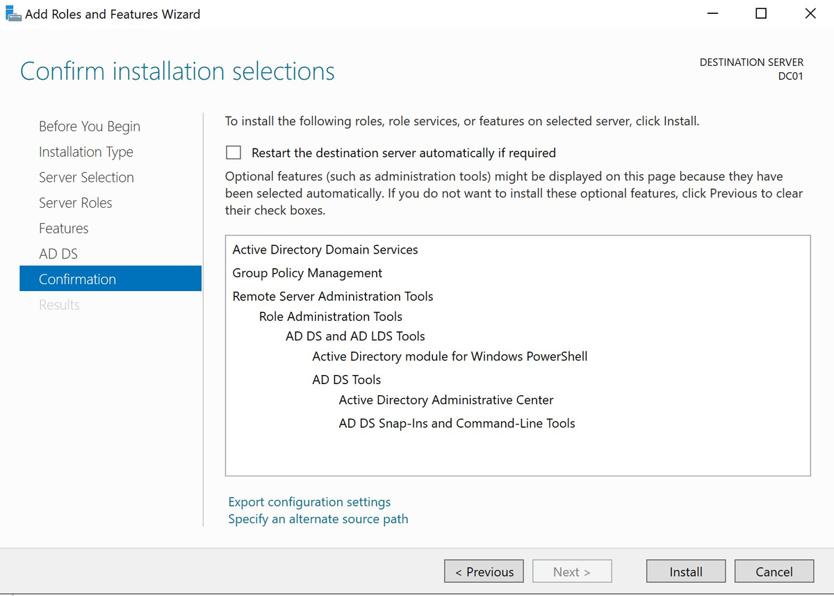 Confirmation — installatie overzicht