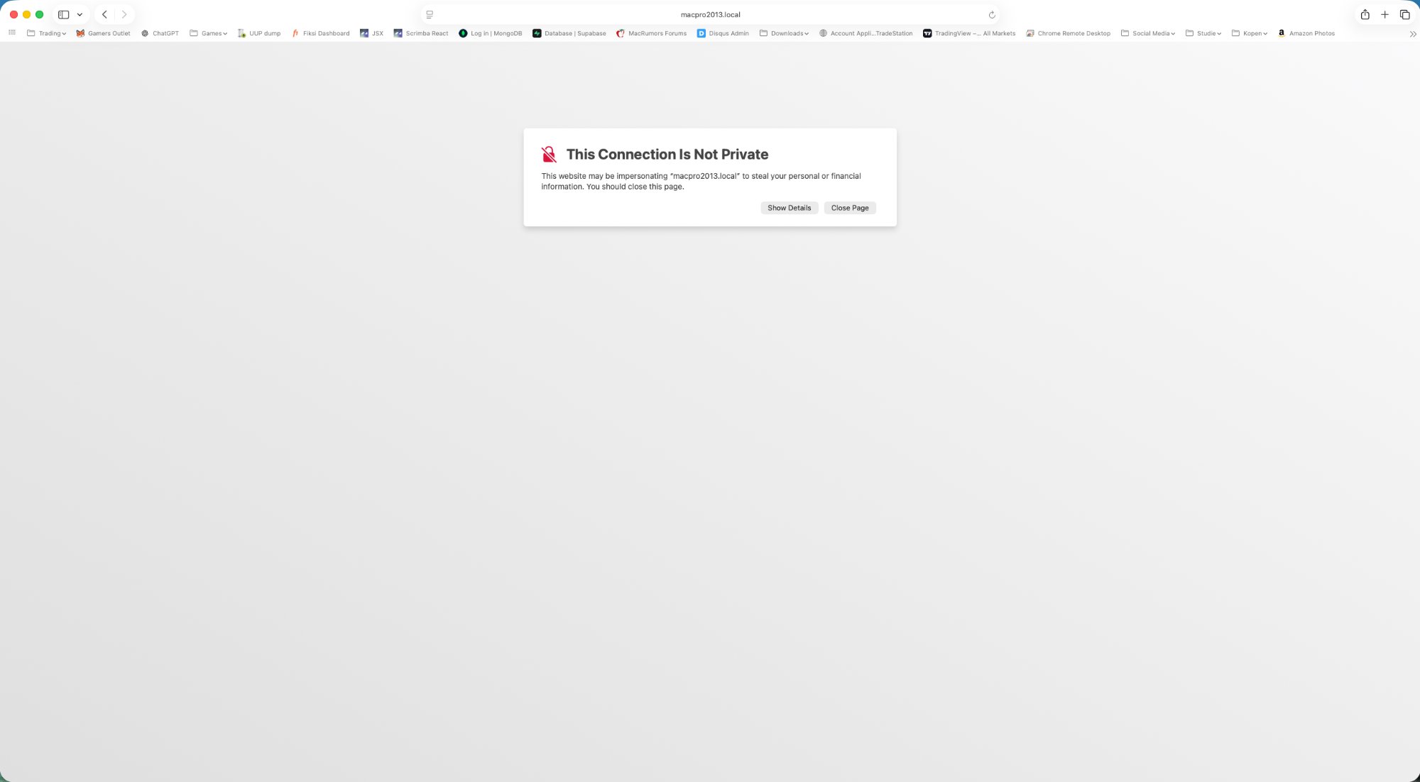 Safari SSL waarschuwing voor macpro2013.local